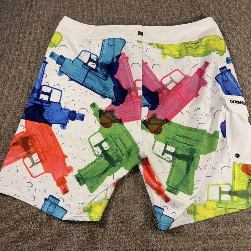 Ultra-Rare Vintage Quiksilver Water Gun Boardshorts Size 38 Abstract Colorful